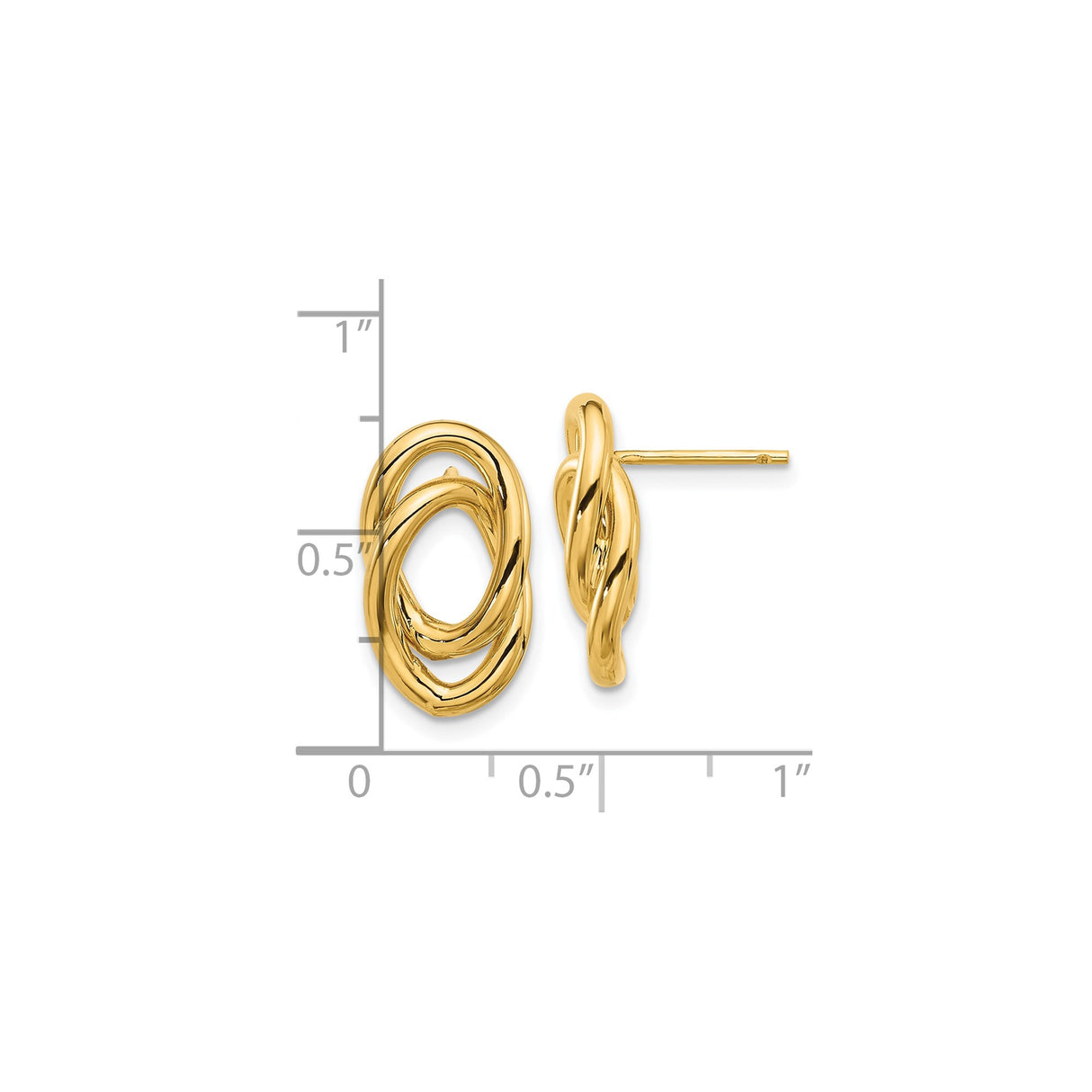 14k Yellow Gold Oval Stud Earrings with Interlocking Twist Knot Design