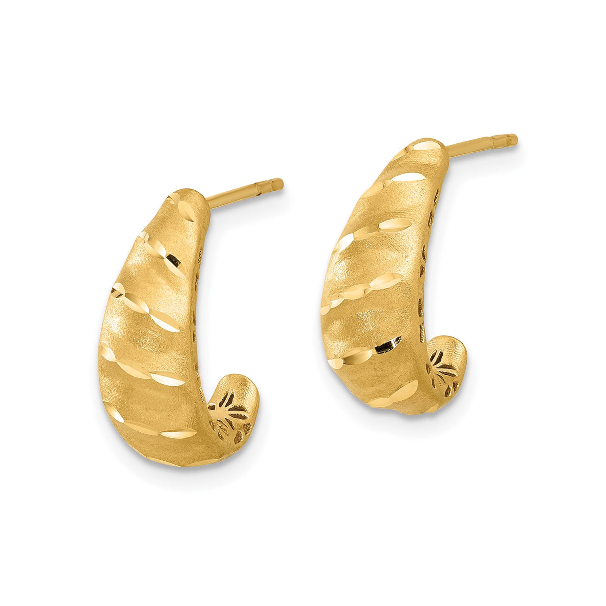 14k Yellow Gold Hoop Earrings, Textured Geometric Cut-Out Design, High Polish Finish