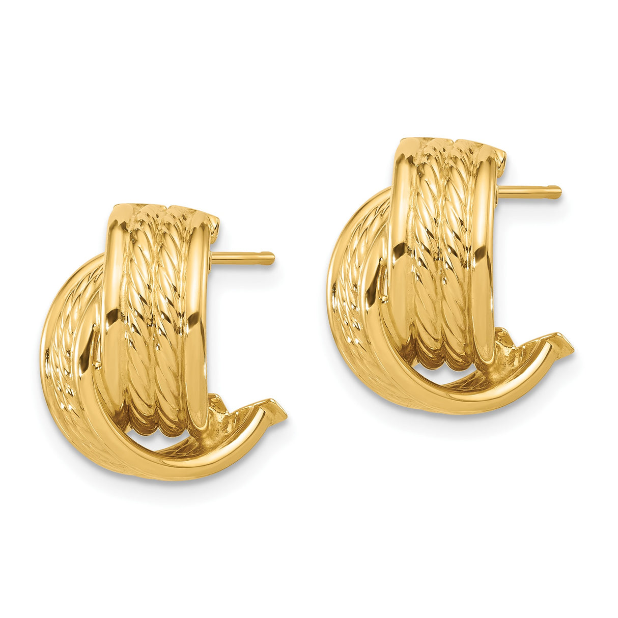 14k Yellow Gold Hoop Earrings with Twisted Rope Design and Polished Finish