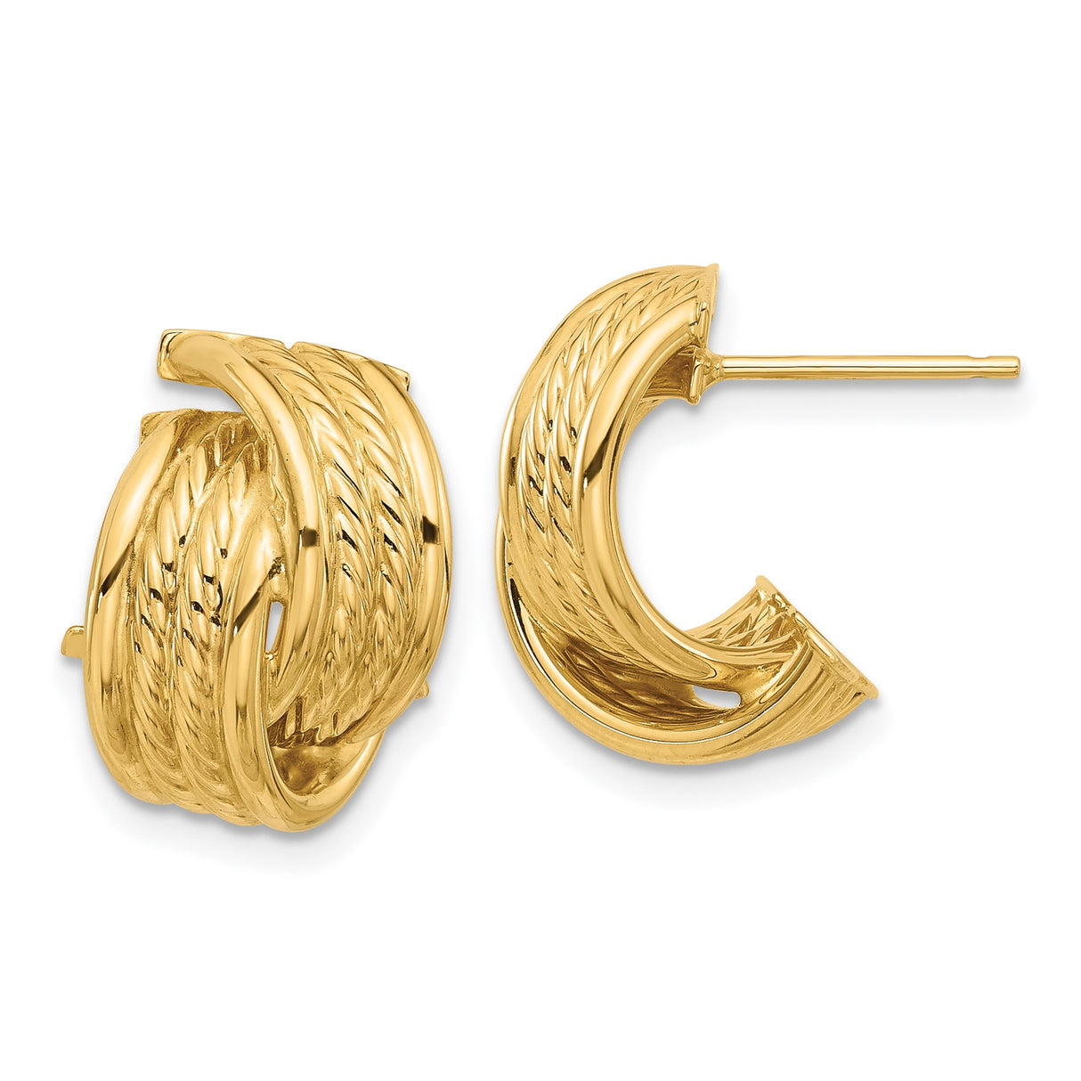 14k Yellow Gold Hoop Earrings with Twisted Rope Design and Polished Finish