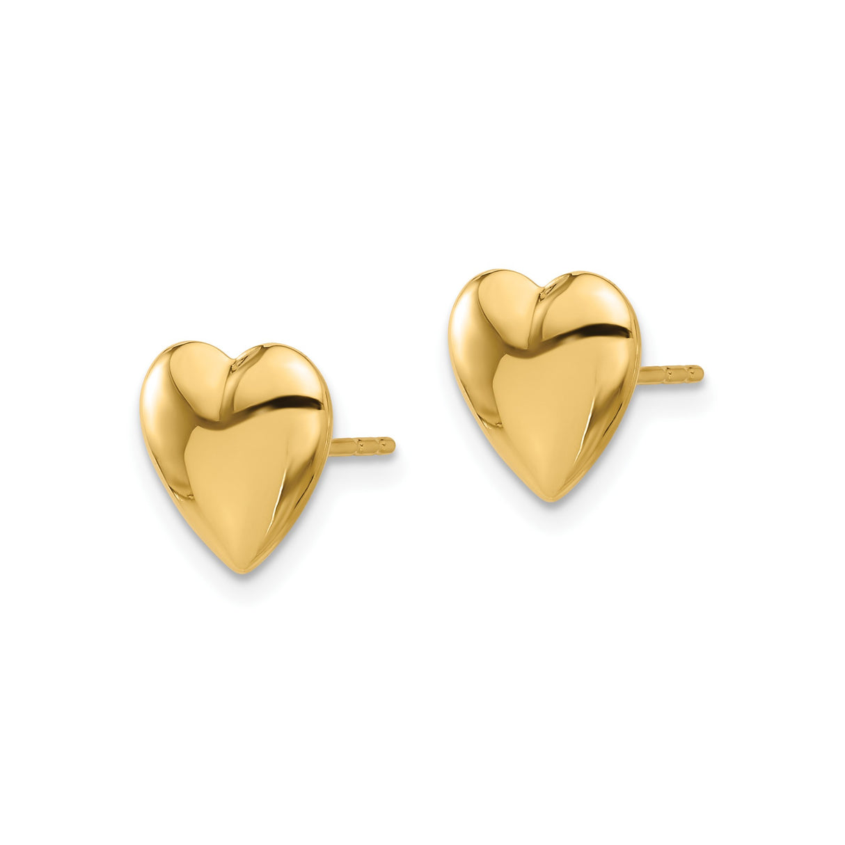 14k Yellow Gold Heart Stud Earrings, Polished Puffed Heart Design for Women