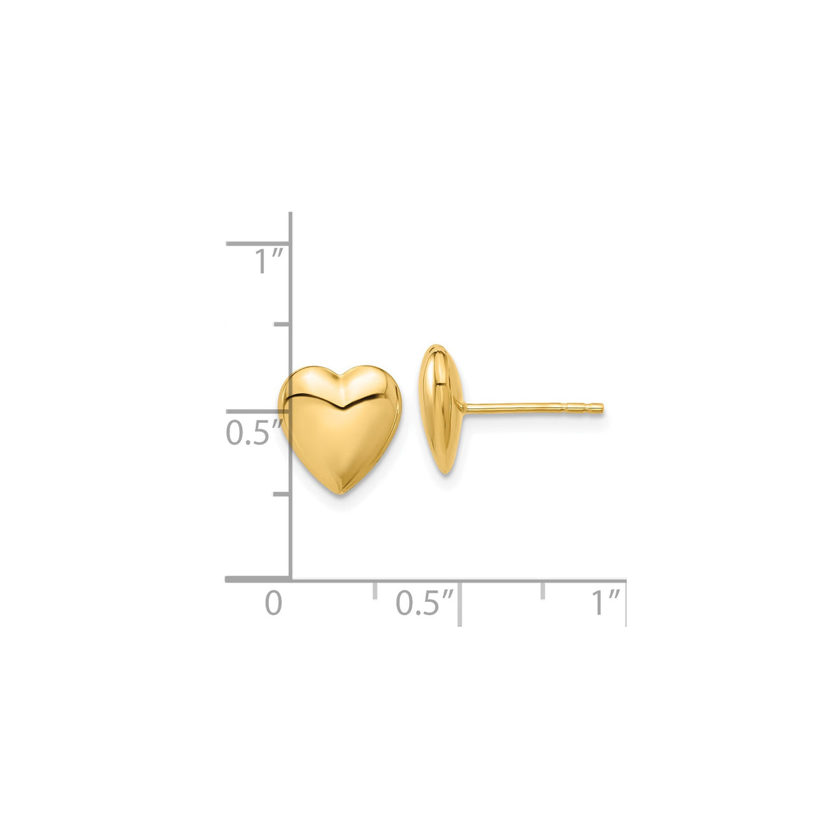 14k Yellow Gold Heart Stud Earrings, Polished Puffed Heart Design for Women