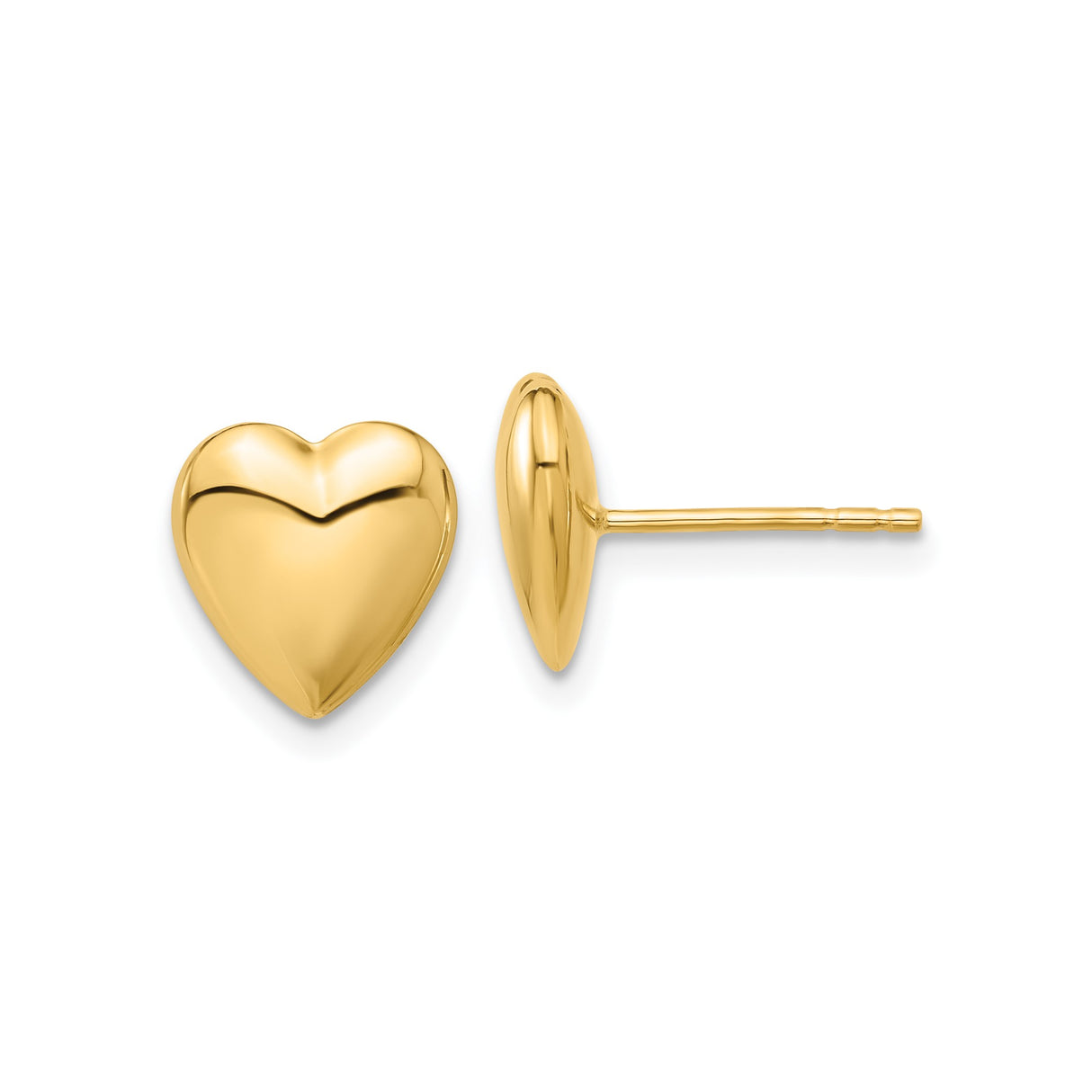 14k Yellow Gold Heart Stud Earrings, Polished Puffed Heart Design for Women