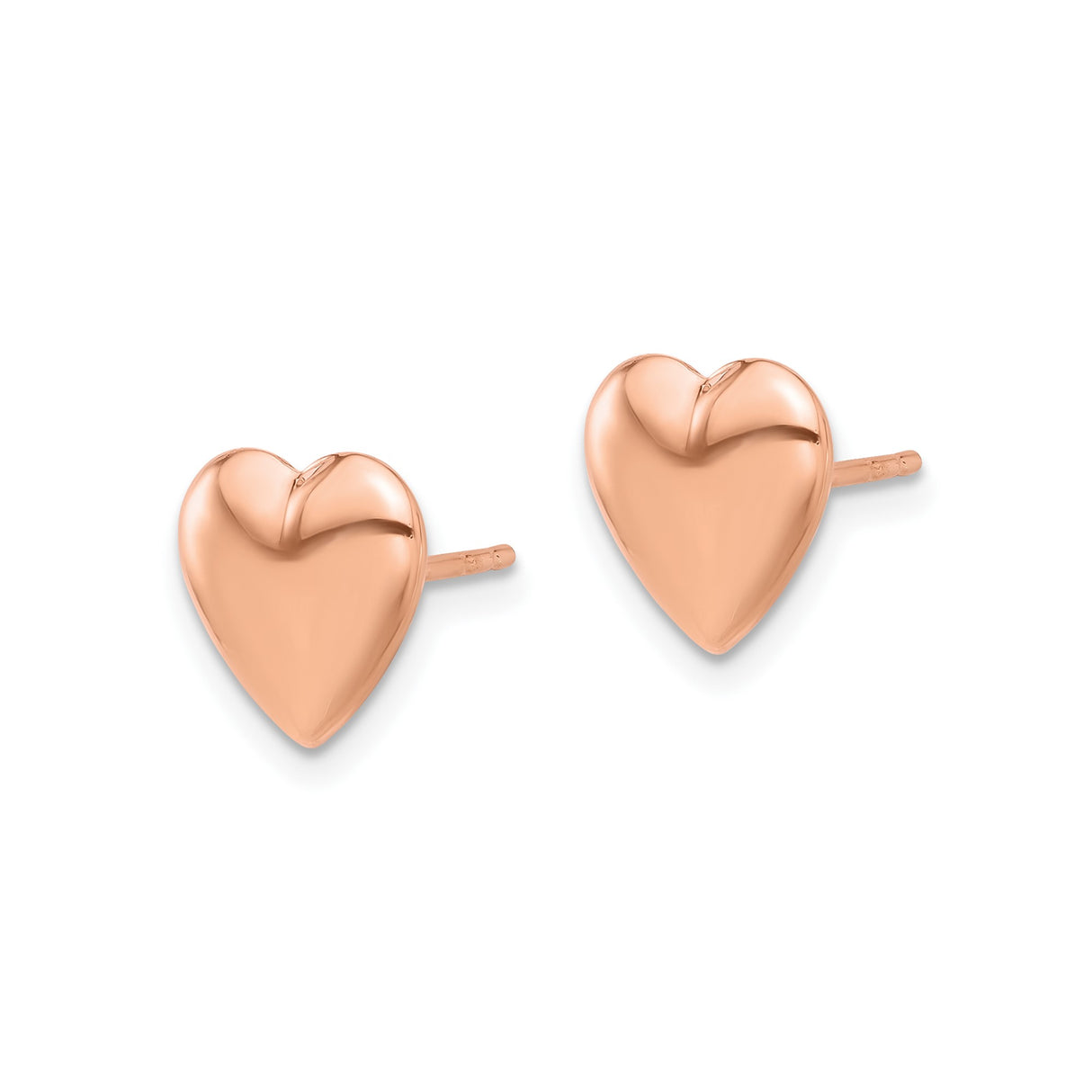 14k Rose Gold Heart Stud Earrings, Polished Puffed Design, Romantic Minimalist Jewelry
