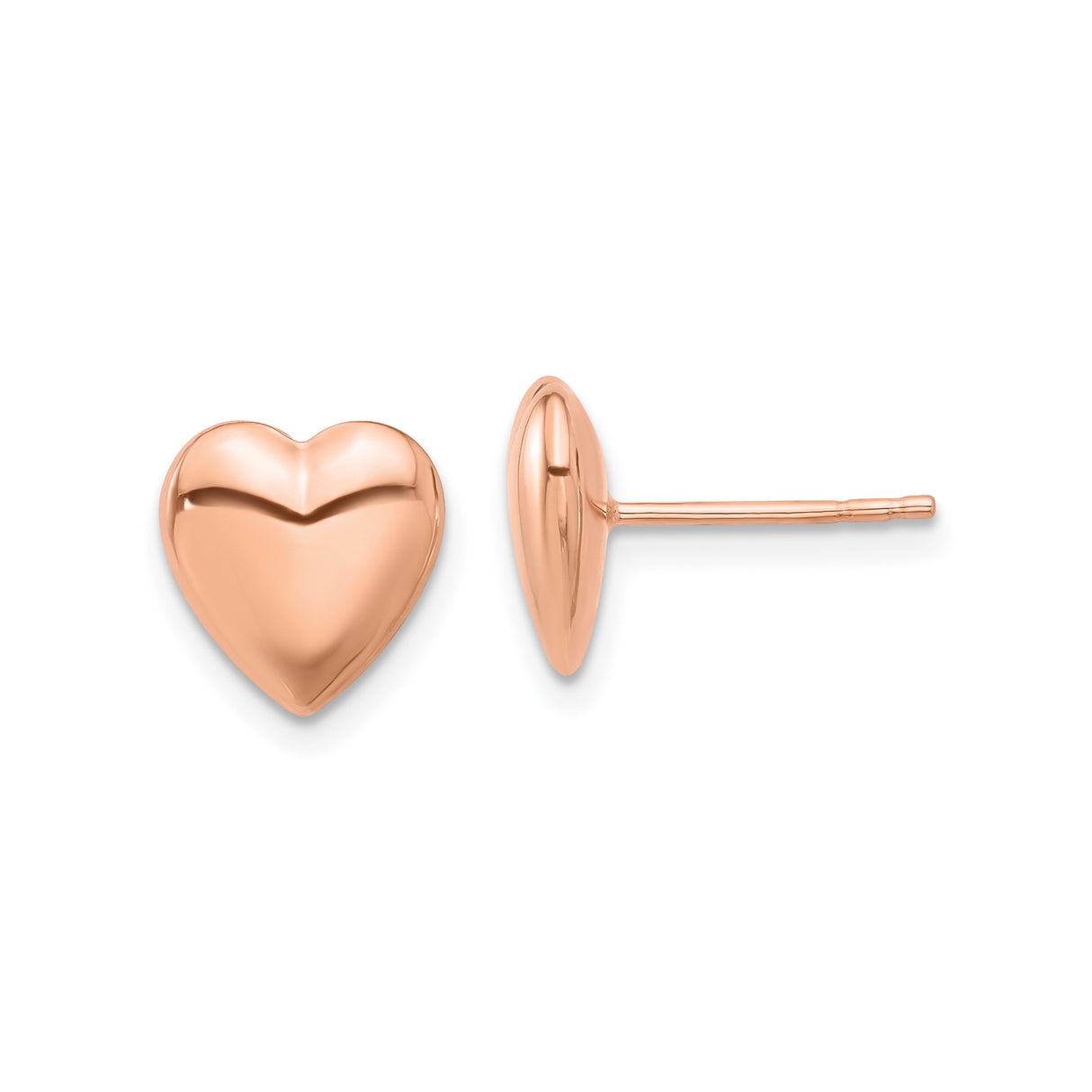 14k Rose Gold Heart Stud Earrings, Polished Puffed Design, Romantic Minimalist Jewelry