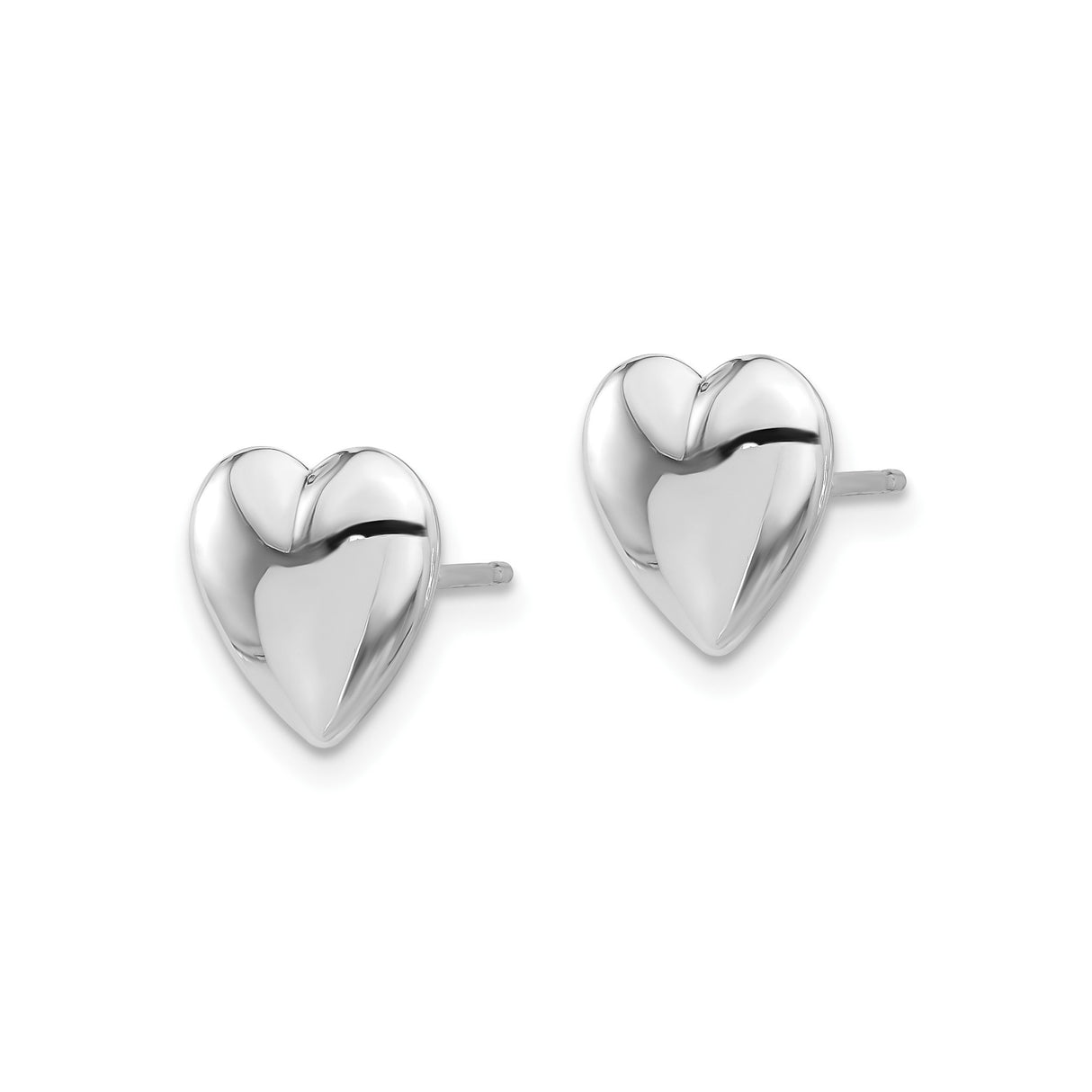 14k White Gold Heart Stud Earrings, Polished Puffed Design, Minimalist Style for Women