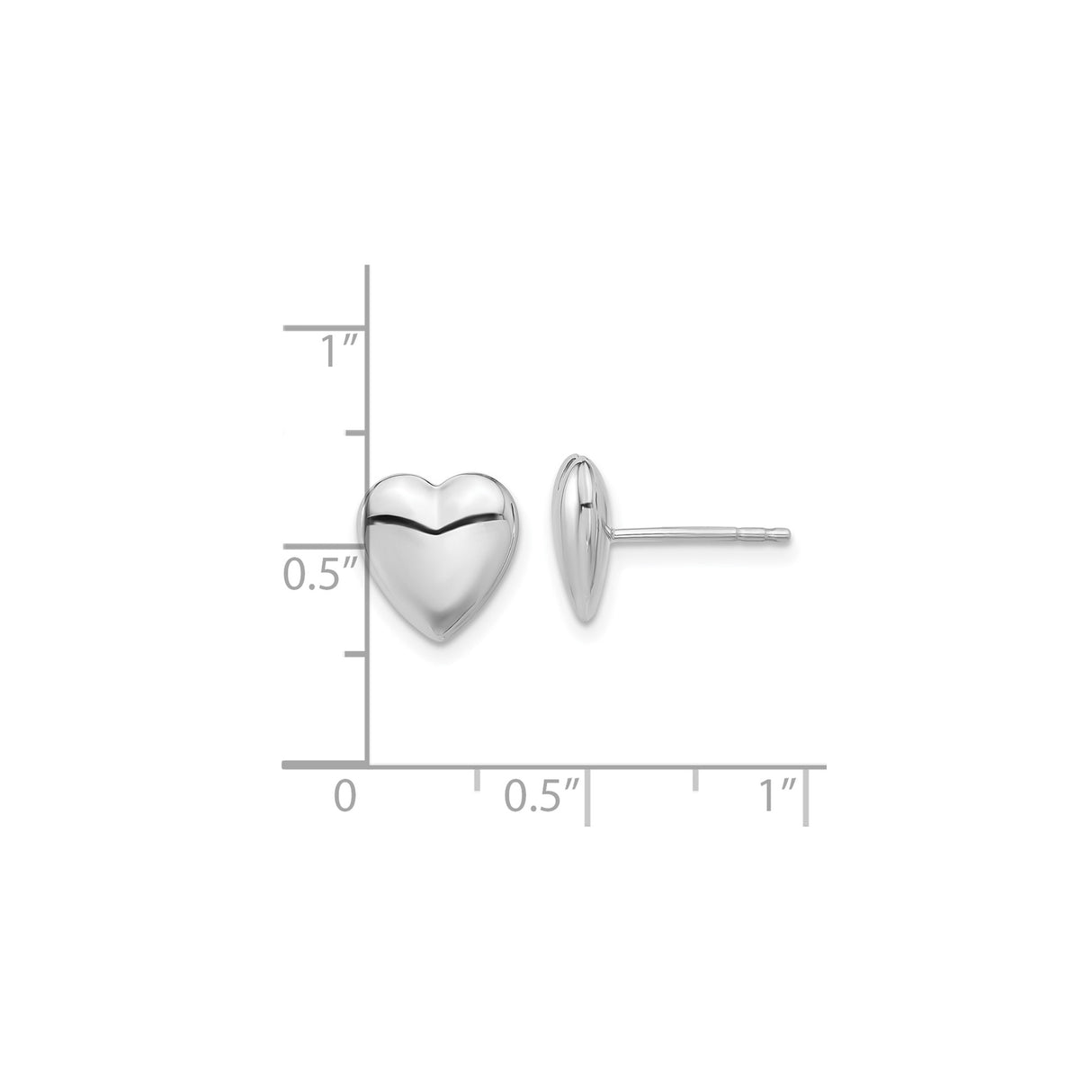 14k White Gold Heart Stud Earrings, Polished Puffed Design, Minimalist Style for Women