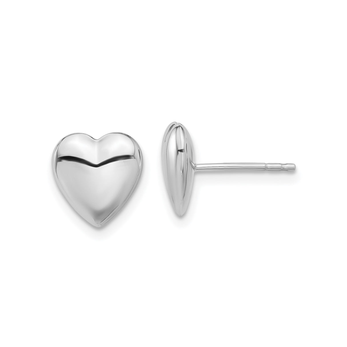 14k White Gold Heart Stud Earrings, Polished Puffed Design, Minimalist Style for Women