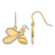 14k Yellow Gold Bee Shaped Dangle Earrings with Diamond Cut Wings, Nature Insect Design