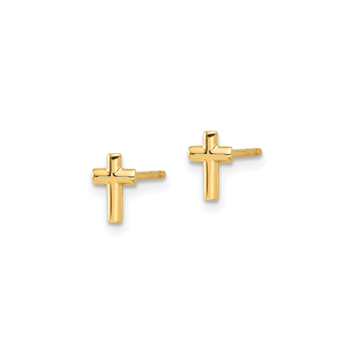 14k Yellow Gold Cross Stud Earrings, Polished Christian Jewelry, Minimalist Faith Symbol