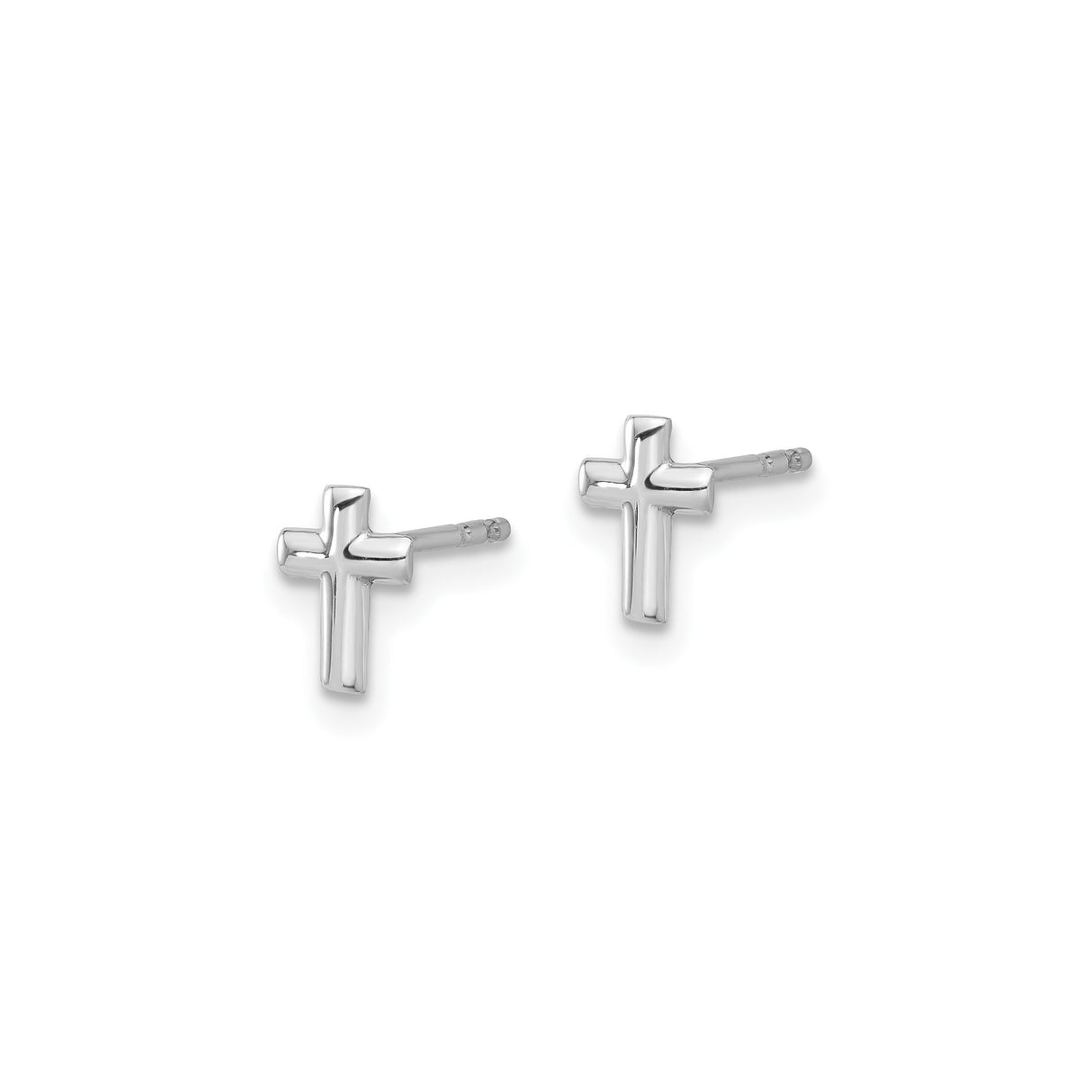14k White Gold Cross Stud Earrings, Polished Christian Symbol Design for Women