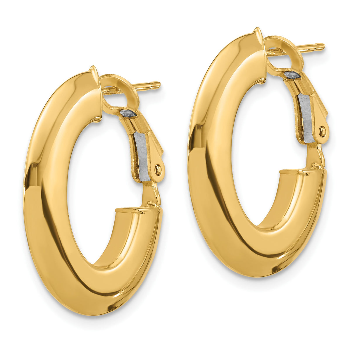 14k Yellow Gold Hoop Earrings, Medium Oval with Omega Back, Bold Polished Design for Women