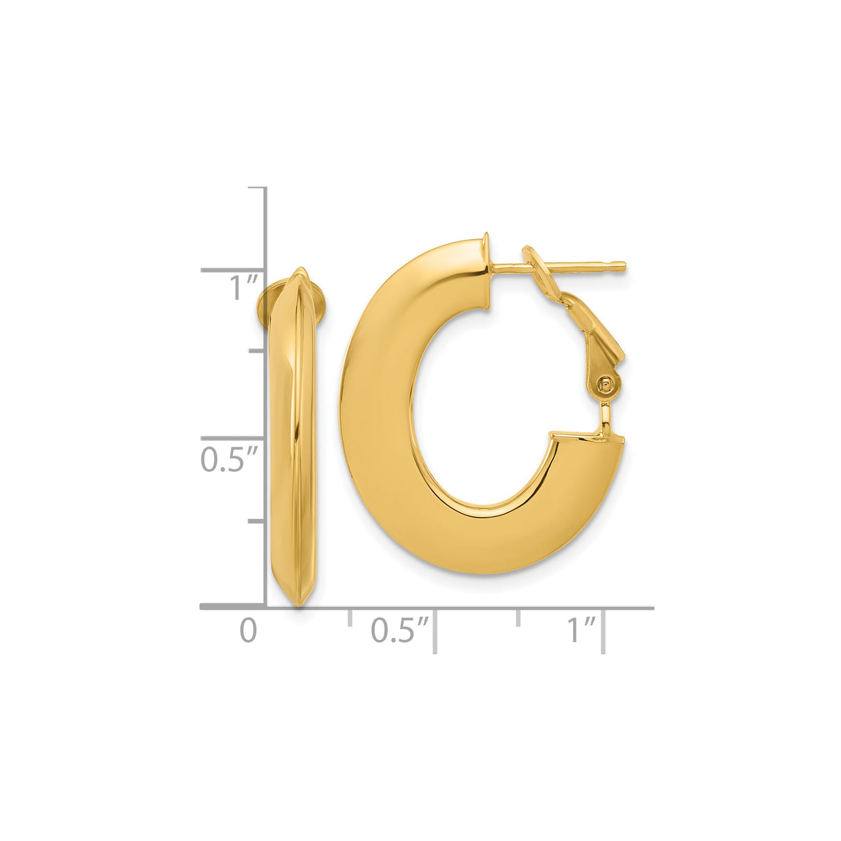 14k Yellow Gold Hoop Earrings, Medium Oval with Omega Back, Bold Polished Design for Women