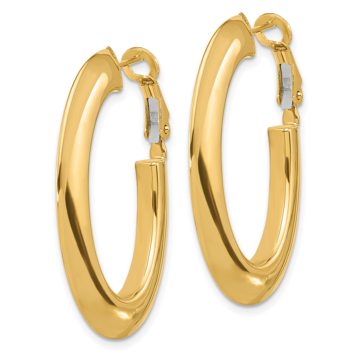 14k Yellow Gold Chunky Hoop Earrings, Thick Oval High-Polish Latch Back Hoops for Women