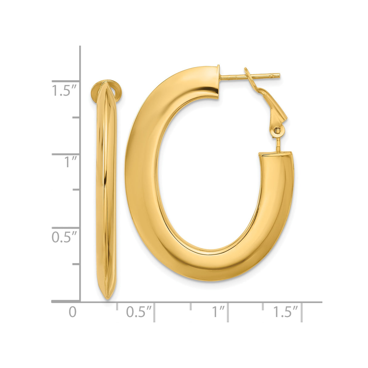 14k Yellow Gold Chunky Hoop Earrings, Thick Oval High-Polish Latch Back Hoops for Women