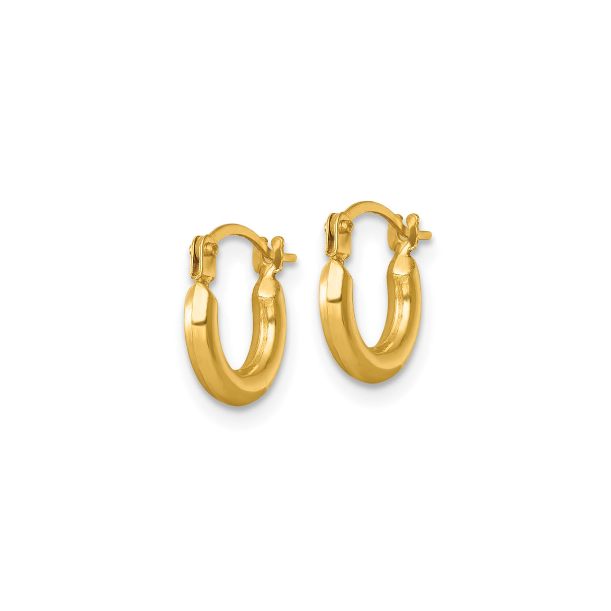 14k Yellow Gold Hoop Earrings, Small Round Tube Style with Hinged Closure for Women