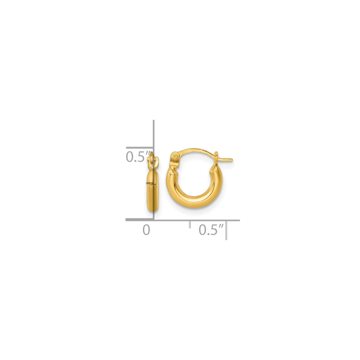 14k Yellow Gold Hoop Earrings, Small Round Tube Style with Hinged Closure for Women