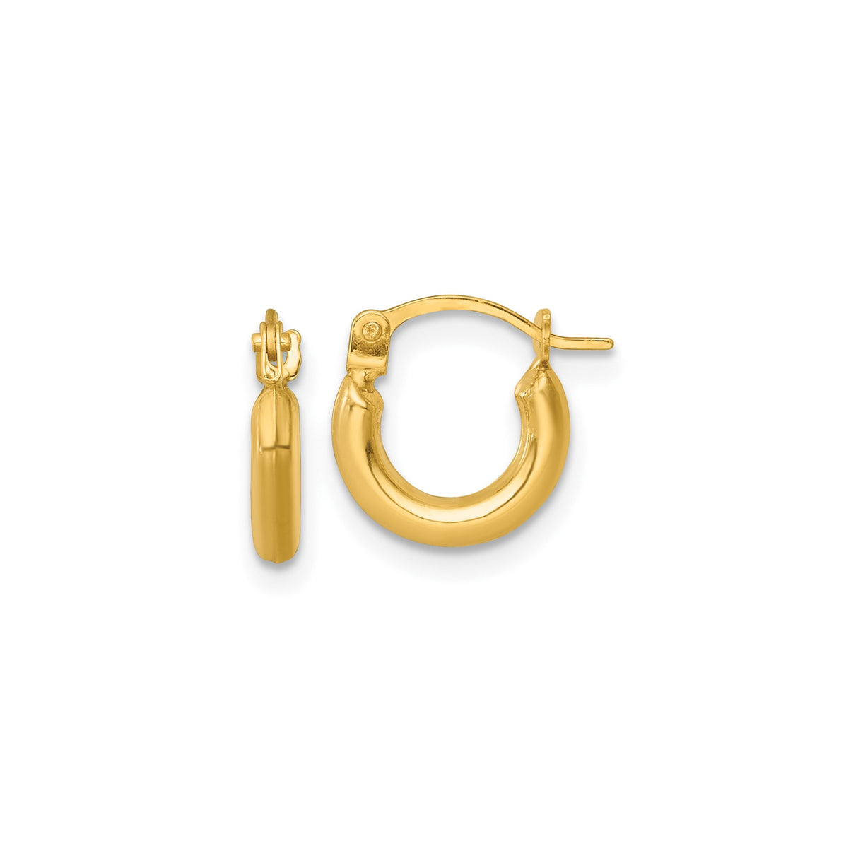 14k Yellow Gold Hoop Earrings, Small Round Tube Style with Hinged Closure for Women
