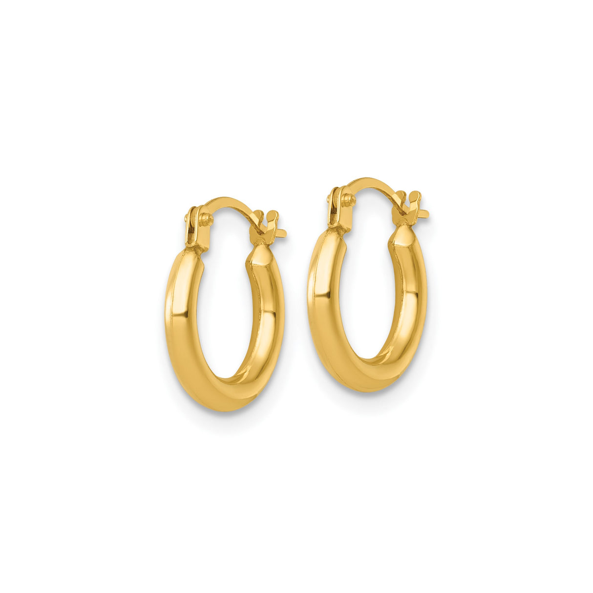 14k Yellow Gold Hoop Earrings, Lightweight Polished Round Tube Design for Women