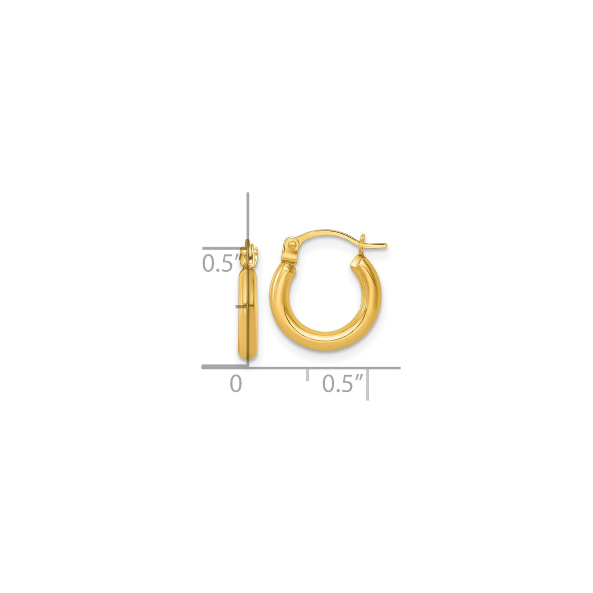 14k Yellow Gold Hoop Earrings, Lightweight Polished Round Tube Design for Women