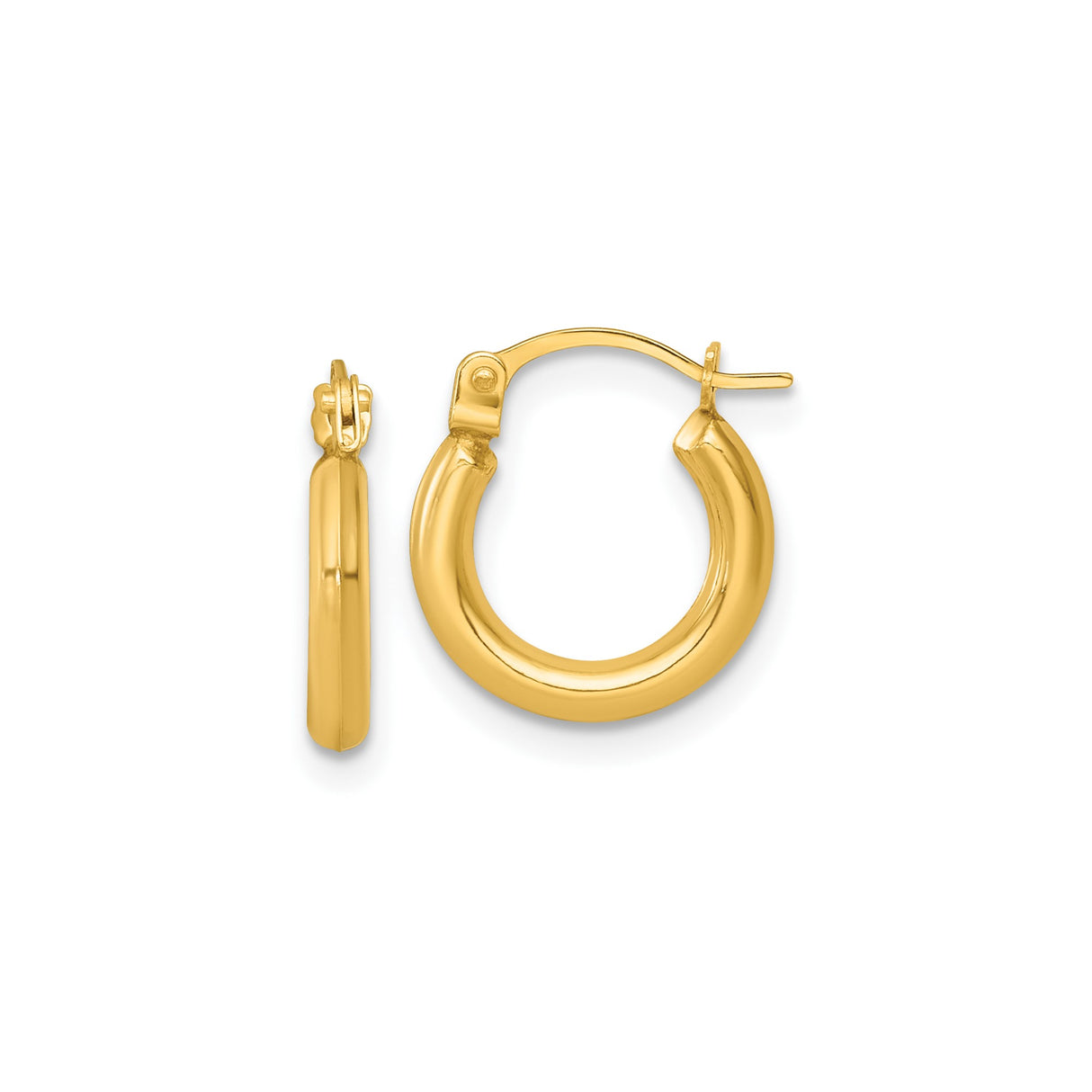 14k Yellow Gold Hoop Earrings, Lightweight Polished Round Tube Design for Women