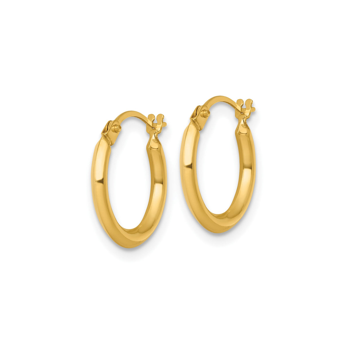 14k Yellow Gold Hoop Earrings, Polished Round Tube with Snap Closure, Lightweight Minimalist Design