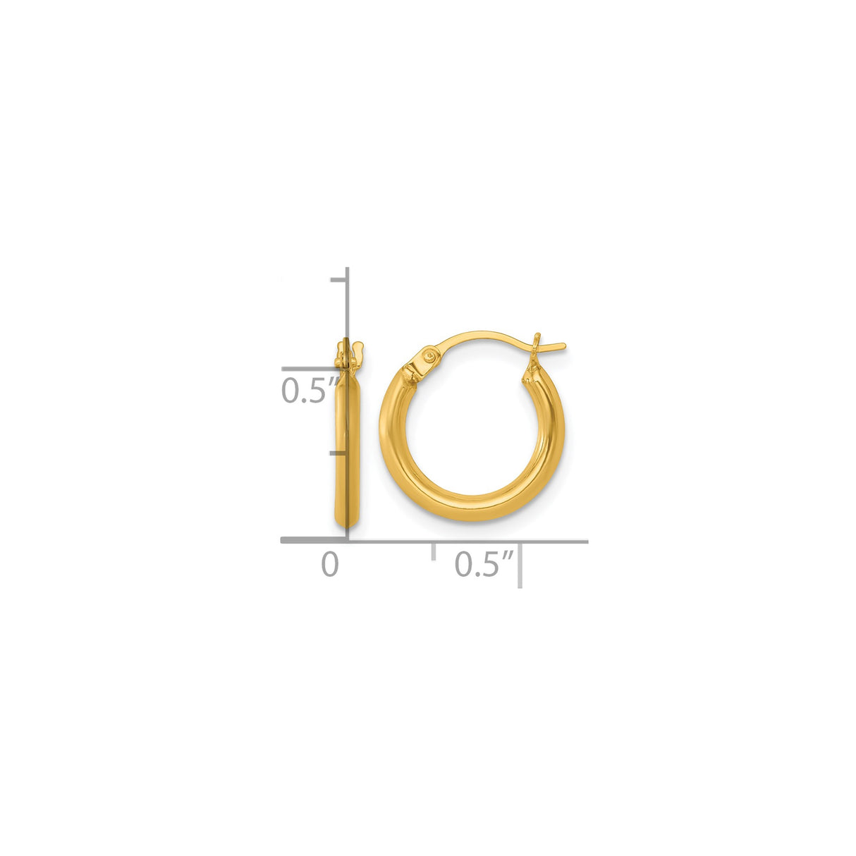 14k Yellow Gold Hoop Earrings, Polished Round Tube with Snap Closure, Lightweight Minimalist Design