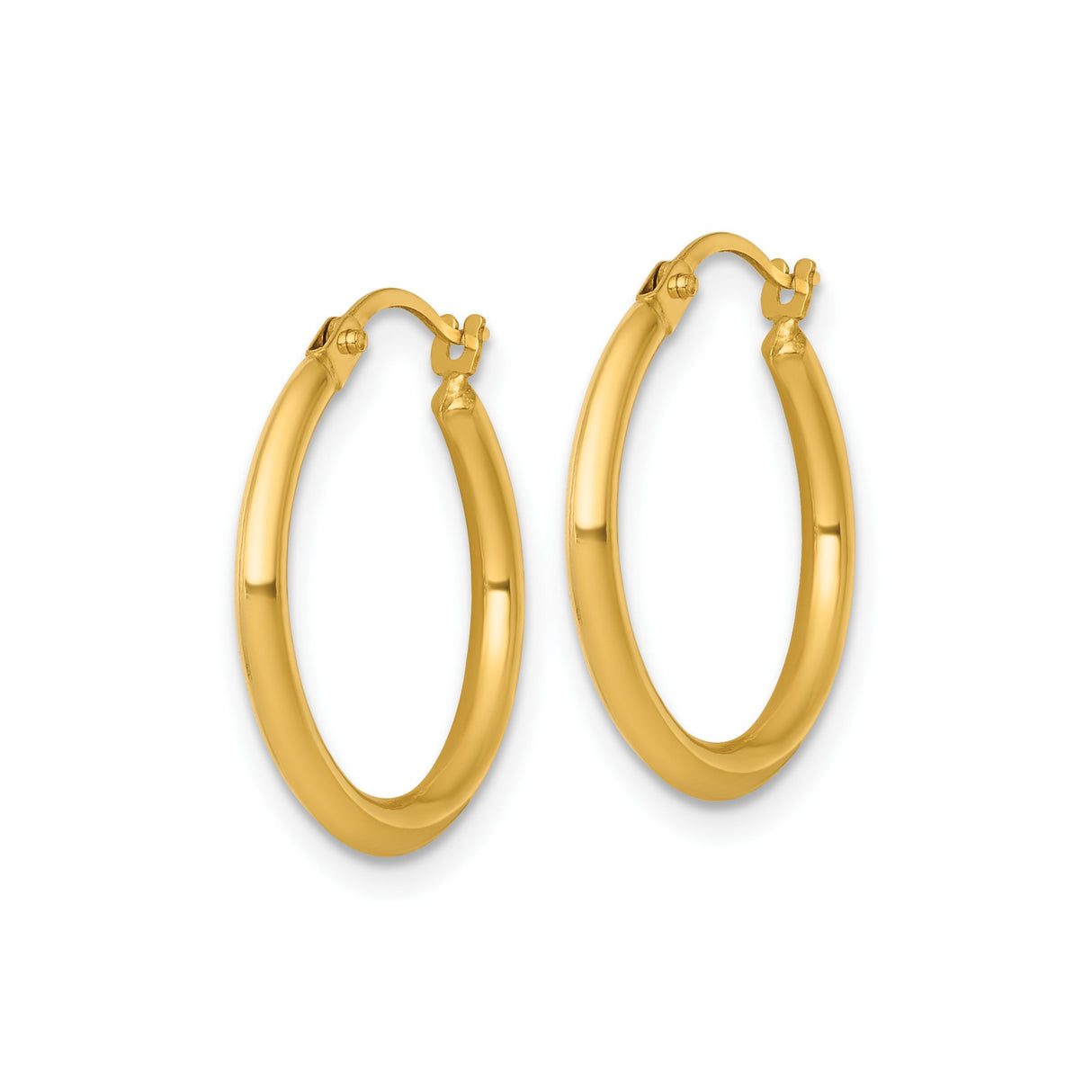 14k Yellow Gold Hoop Earrings, Medium Polished Round Design, Lightweight and Minimalist Style