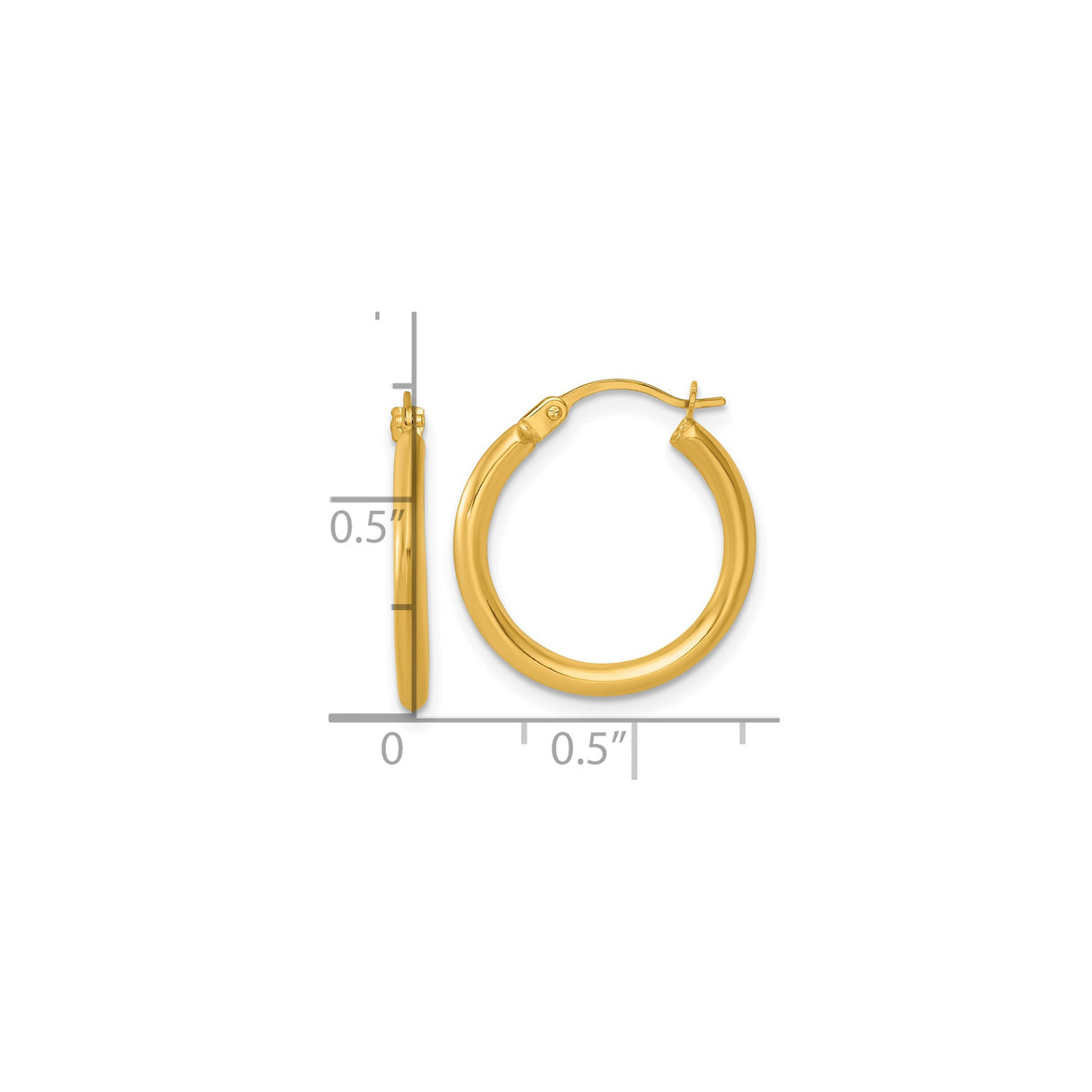 14k Yellow Gold Hoop Earrings, Medium Polished Round Design, Lightweight and Minimalist Style