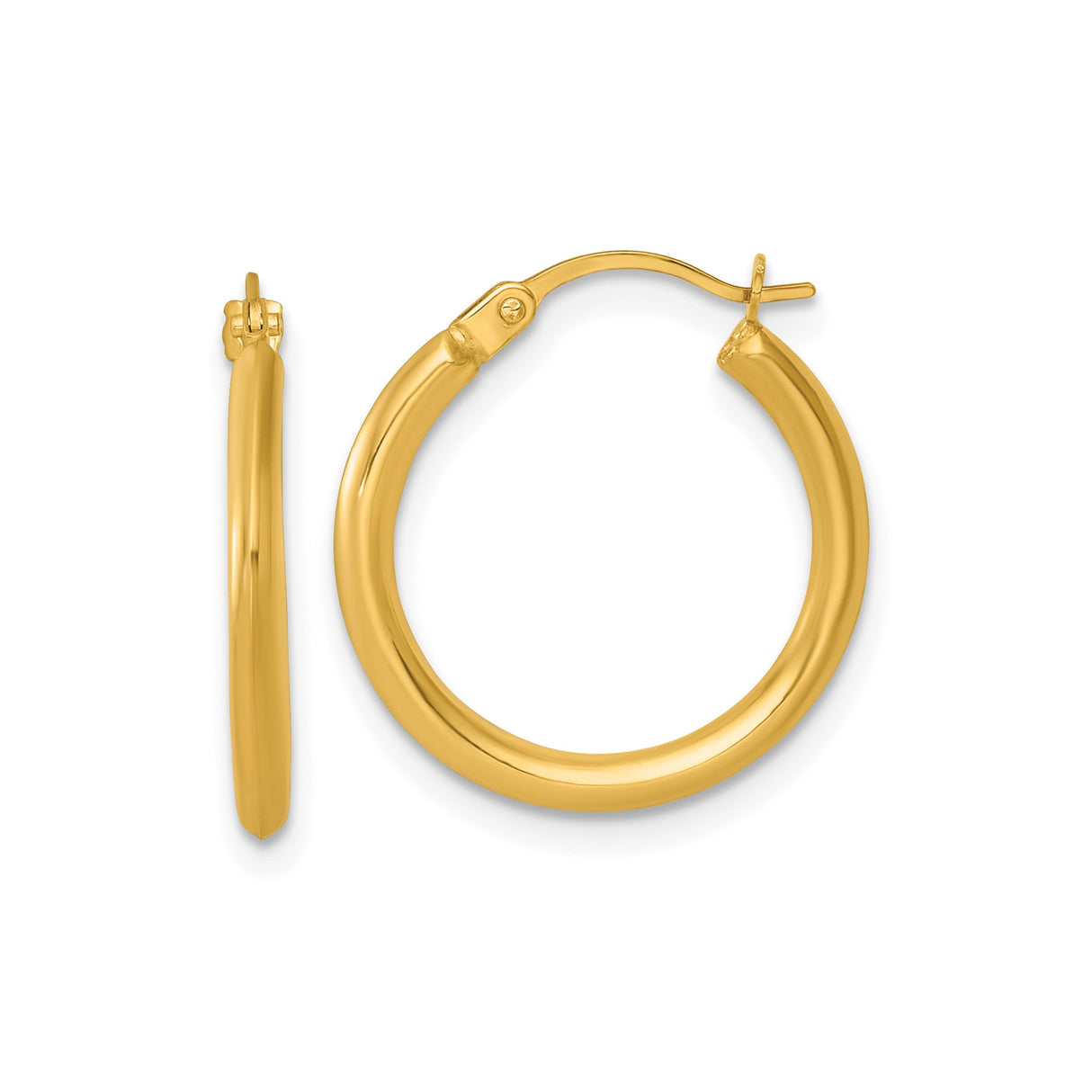 14k Yellow Gold Hoop Earrings, Medium Polished Round Design, Lightweight and Minimalist Style