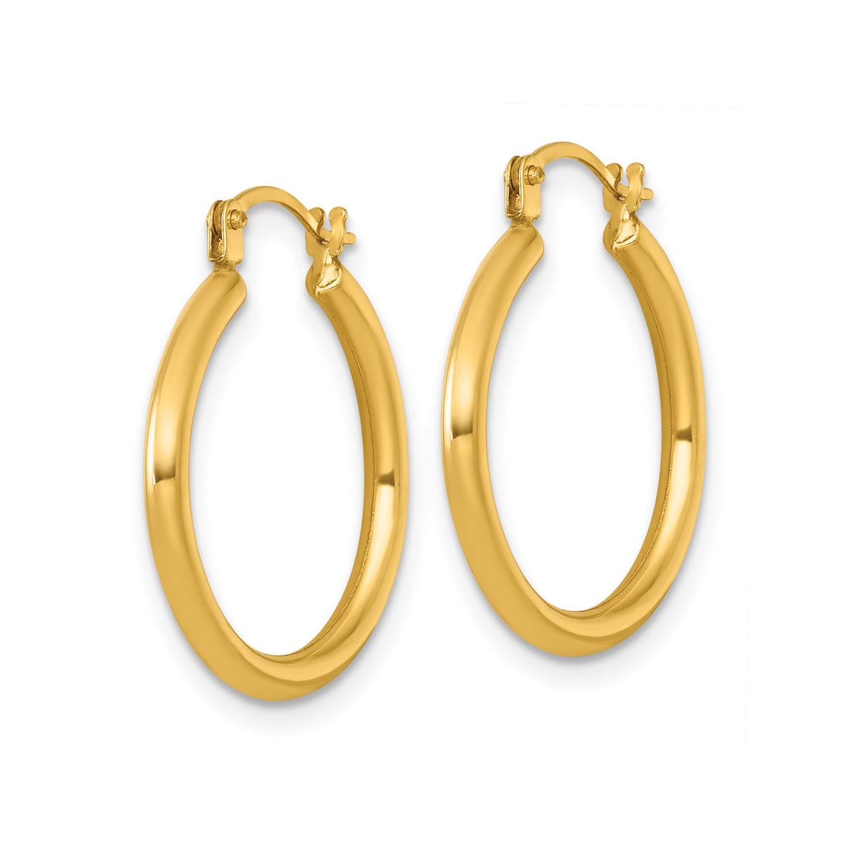 14k Yellow Gold Hoop Earrings, Polished Round Tube with Latch Back, Minimalist Everyday Style