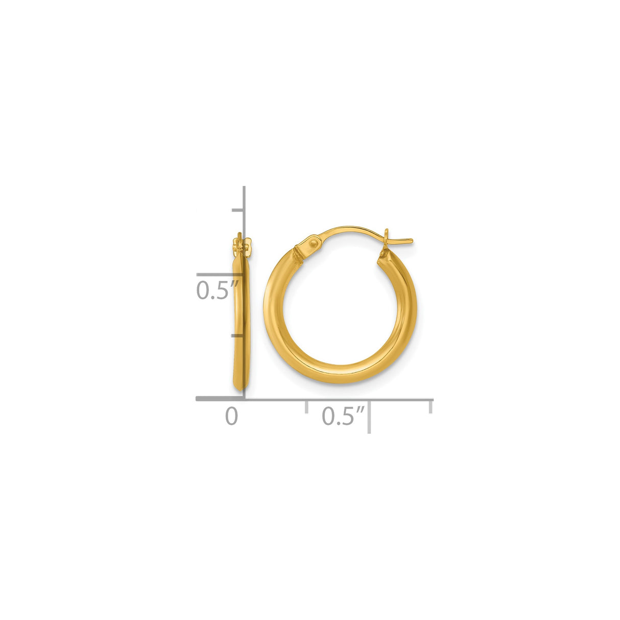 14k Yellow Gold Hoop Earrings, Polished Finish, Classic Round Lightweight Design for Women