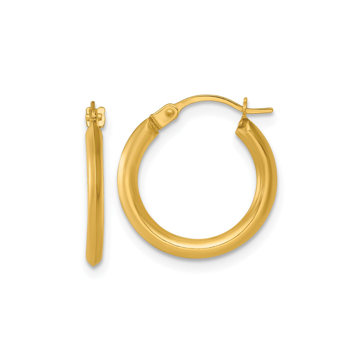 14k Yellow Gold Hoop Earrings, Polished Finish, Classic Round Lightweight Design for Women