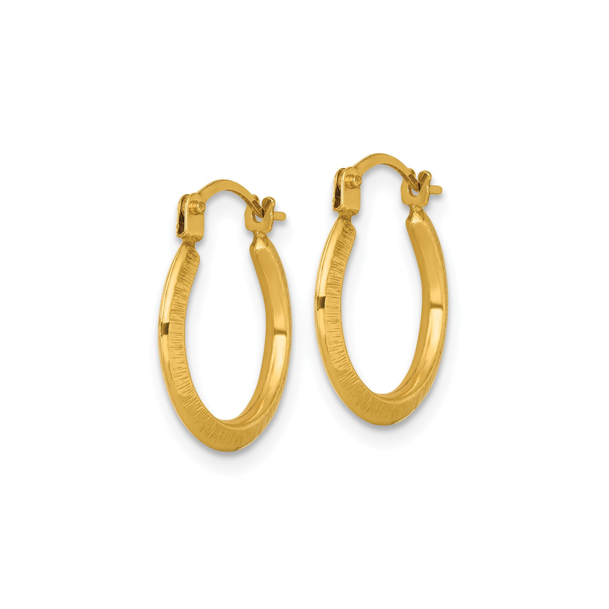 14k Yellow Gold Hoop Earrings, Textured Round Tube Design, Latch-Back Closure, Lightweight Classic Style
