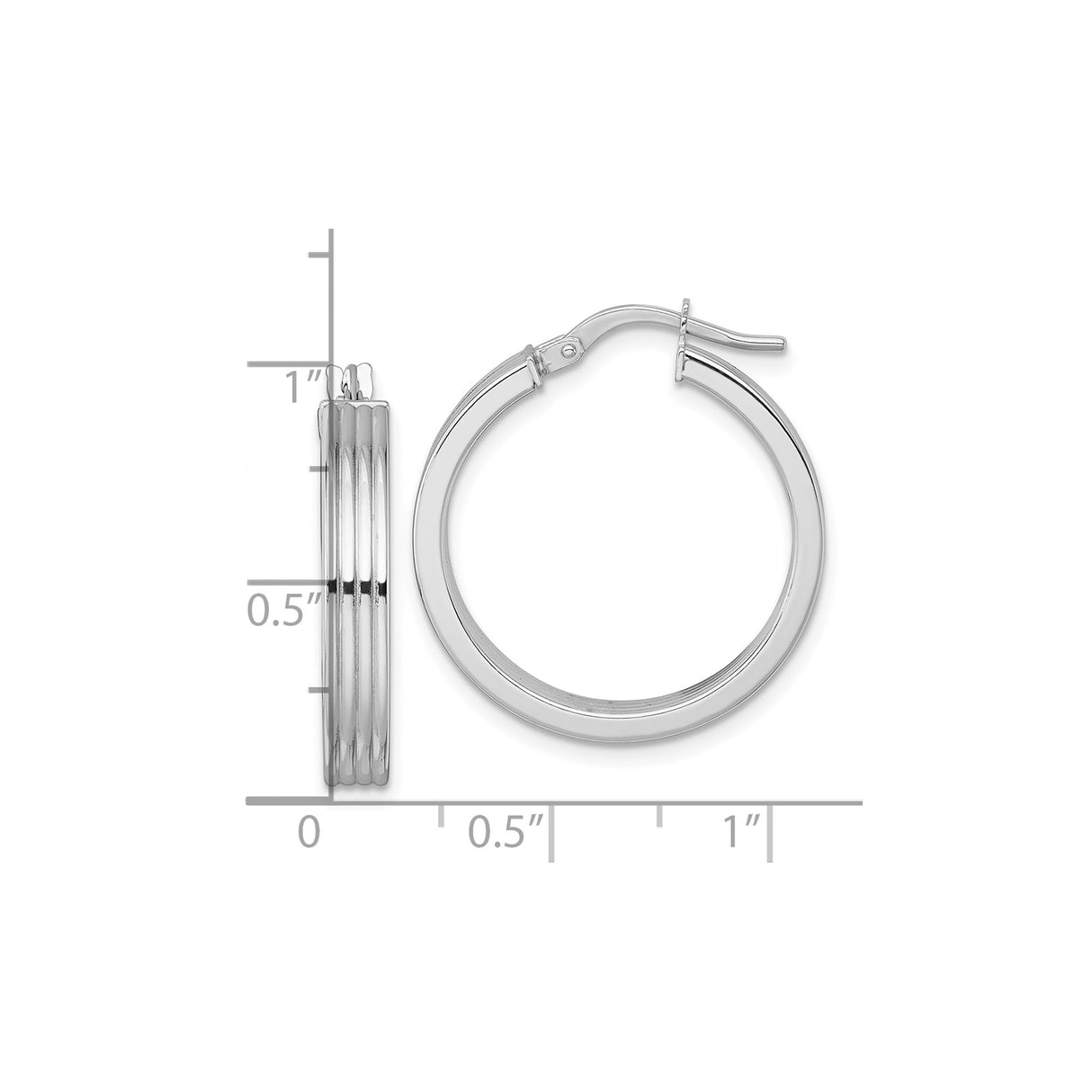 14k White Gold Hoop Earrings, Medium Ridged Tube Design, Lightweight Everyday Style