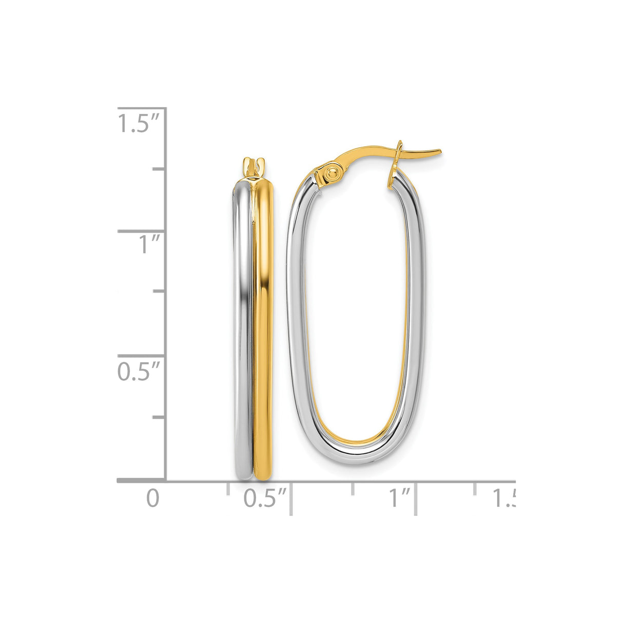14k Yellow Gold and Rhodium Oval Hoop Earrings, Two-Tone Contemporary Design for Women