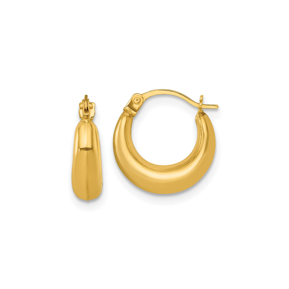 14k Yellow Gold Hoop Earrings, Small Polished Dome Hoops, Modern Minimalist Style for Women