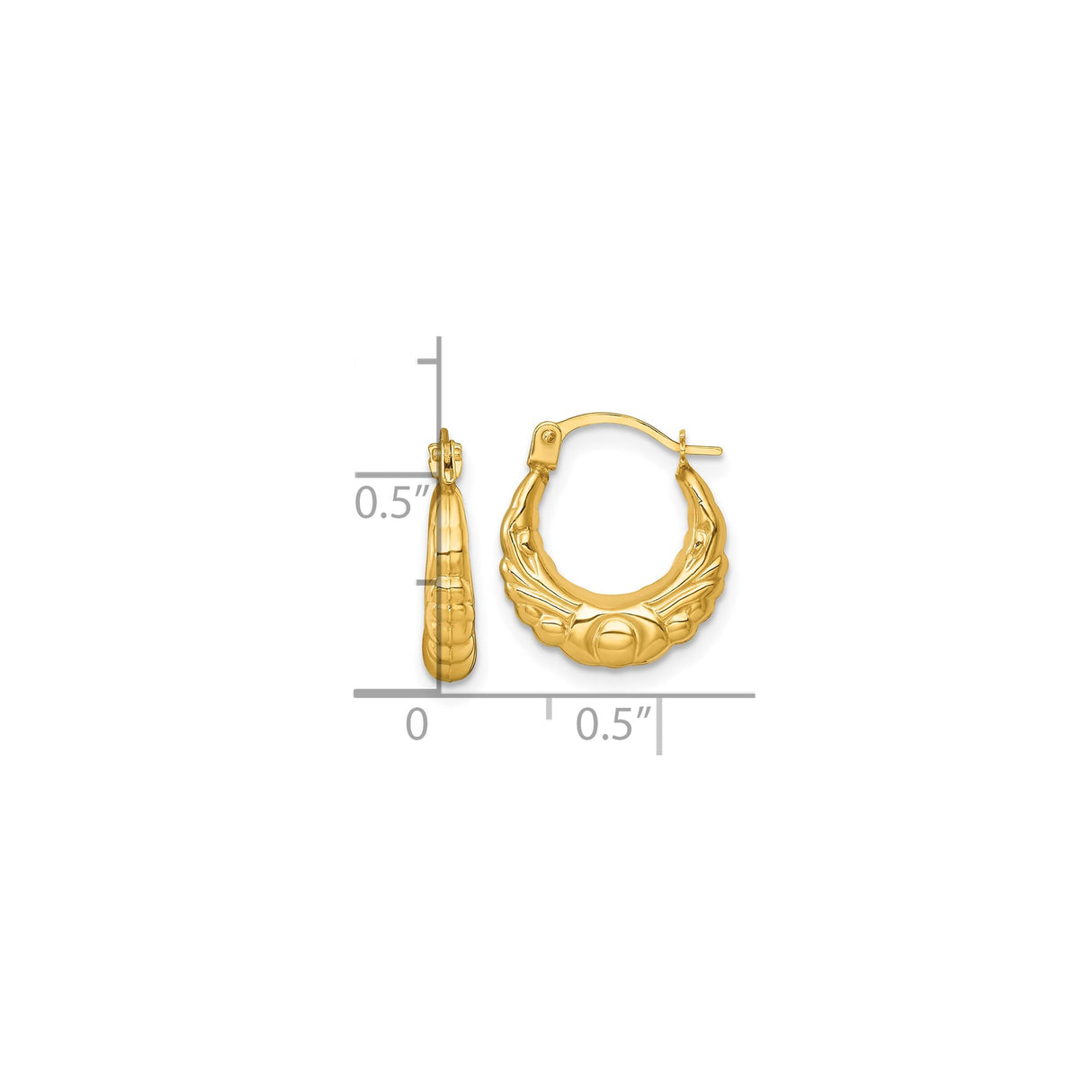 14k Yellow Gold Hoop Earrings, Scalloped Textured Design with Ridged Detail, Vintage Style