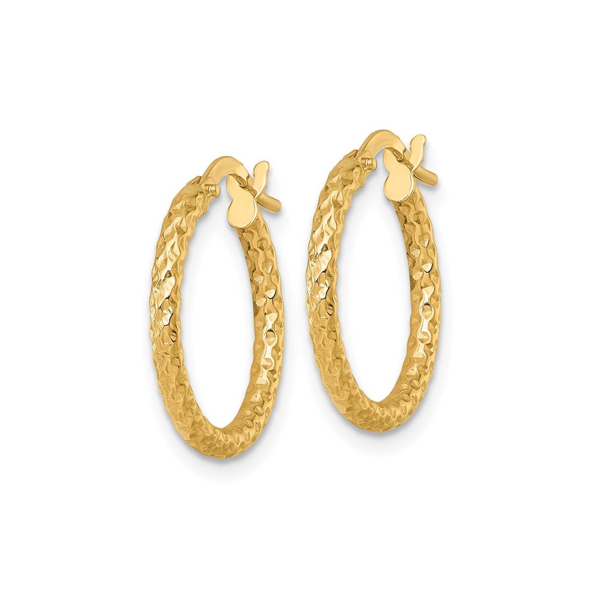 14k Yellow Gold Hoop Earrings with Hammered Finish and Twisted Design for Women