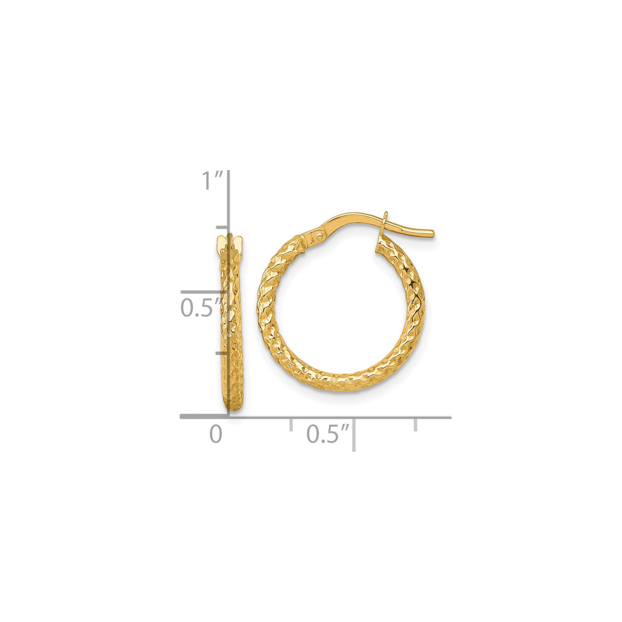 14k Yellow Gold Hoop Earrings with Hammered Finish and Twisted Design for Women