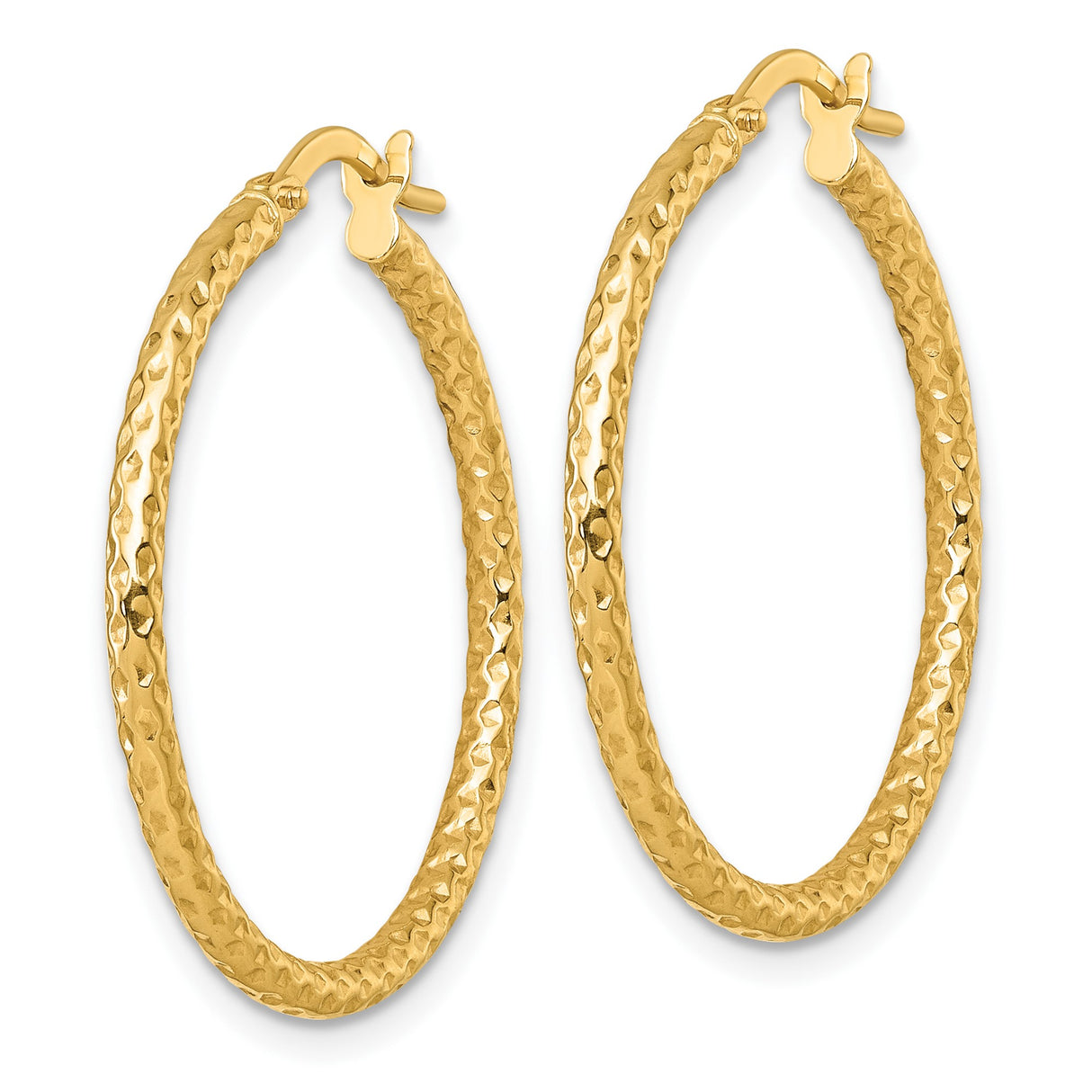 14k Yellow Gold Hoop Earrings with Hammered Texture and Polished Finish