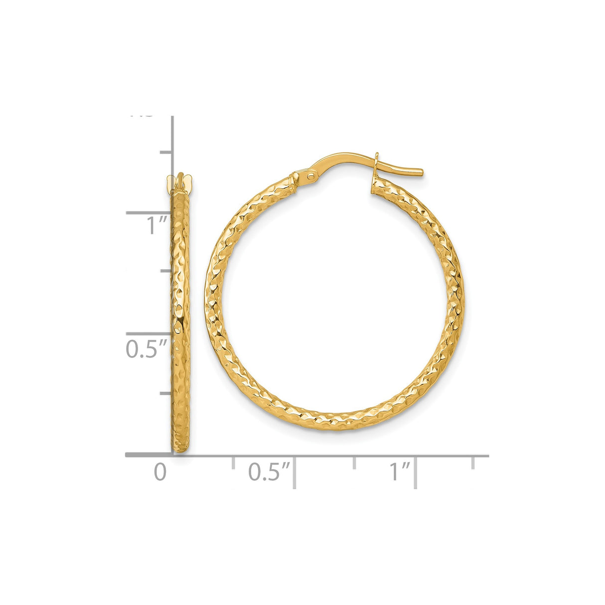 14k Yellow Gold Hoop Earrings with Hammered Texture and Polished Finish