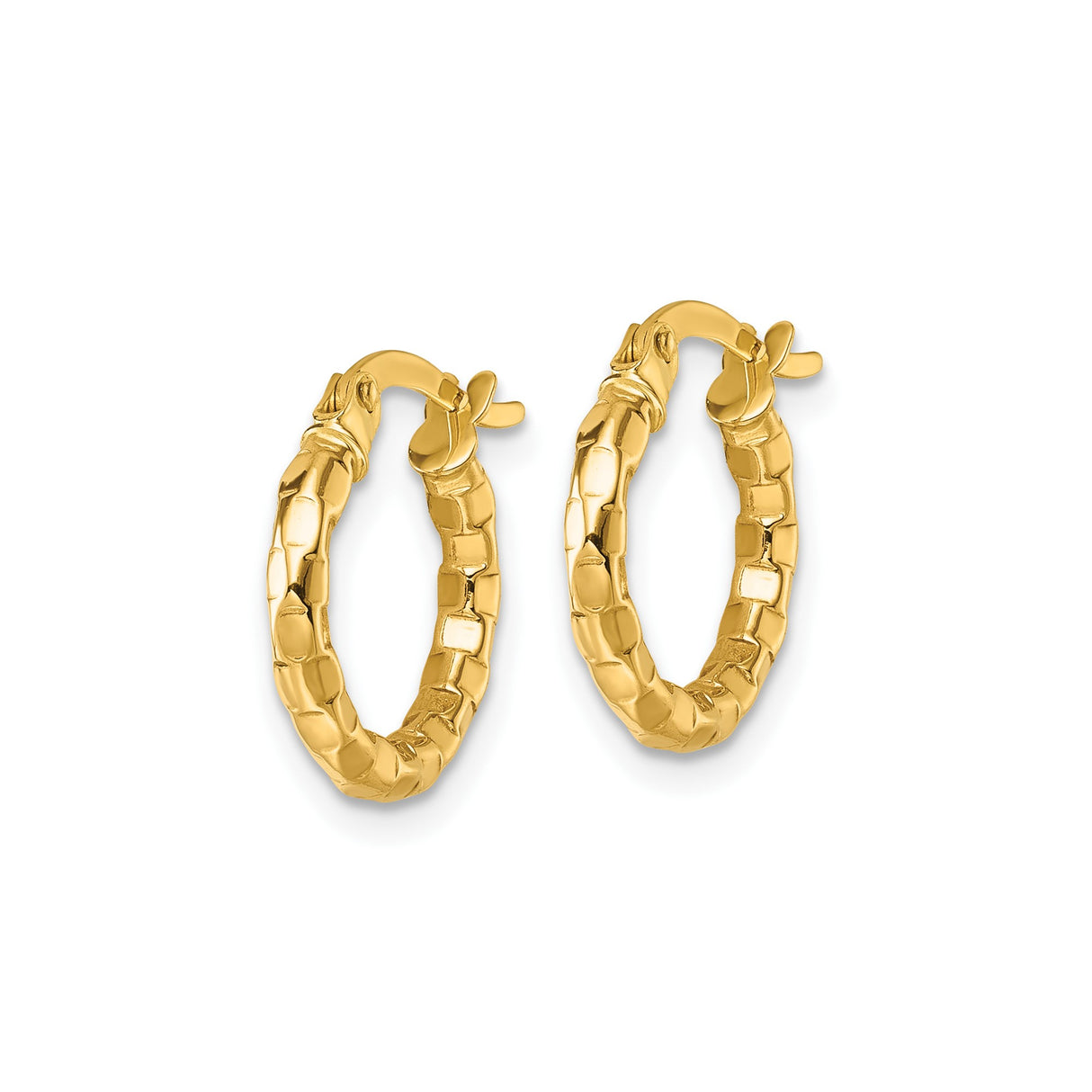 14k Yellow Gold Hoop Earrings with Textured Rounded Scale Pattern for Women