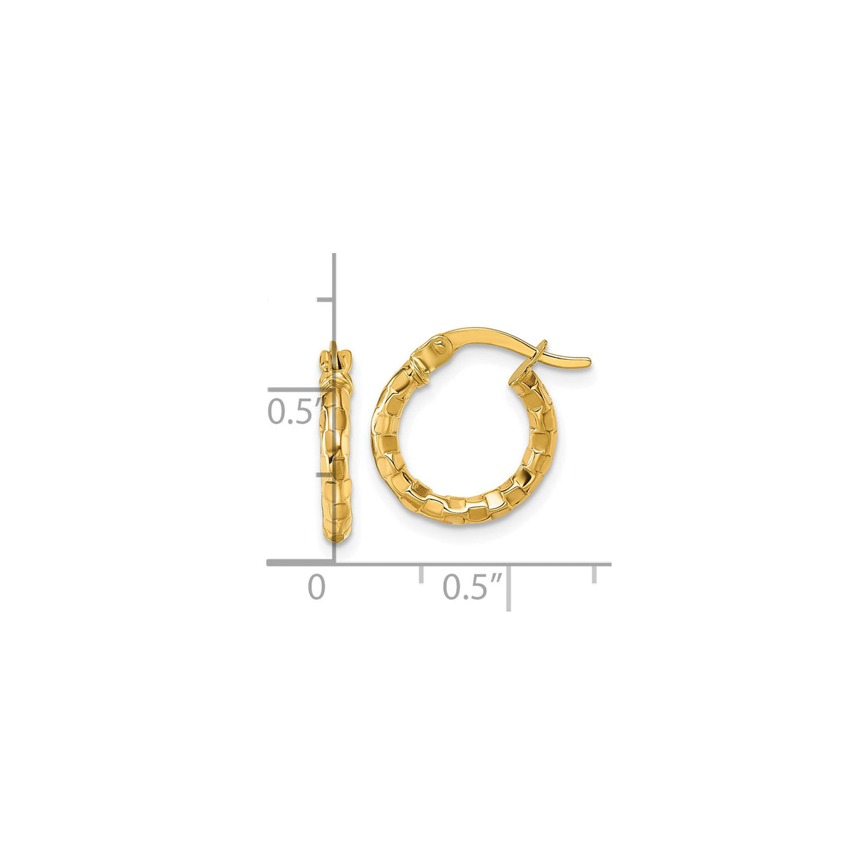 14k Yellow Gold Hoop Earrings with Textured Rounded Scale Pattern for Women