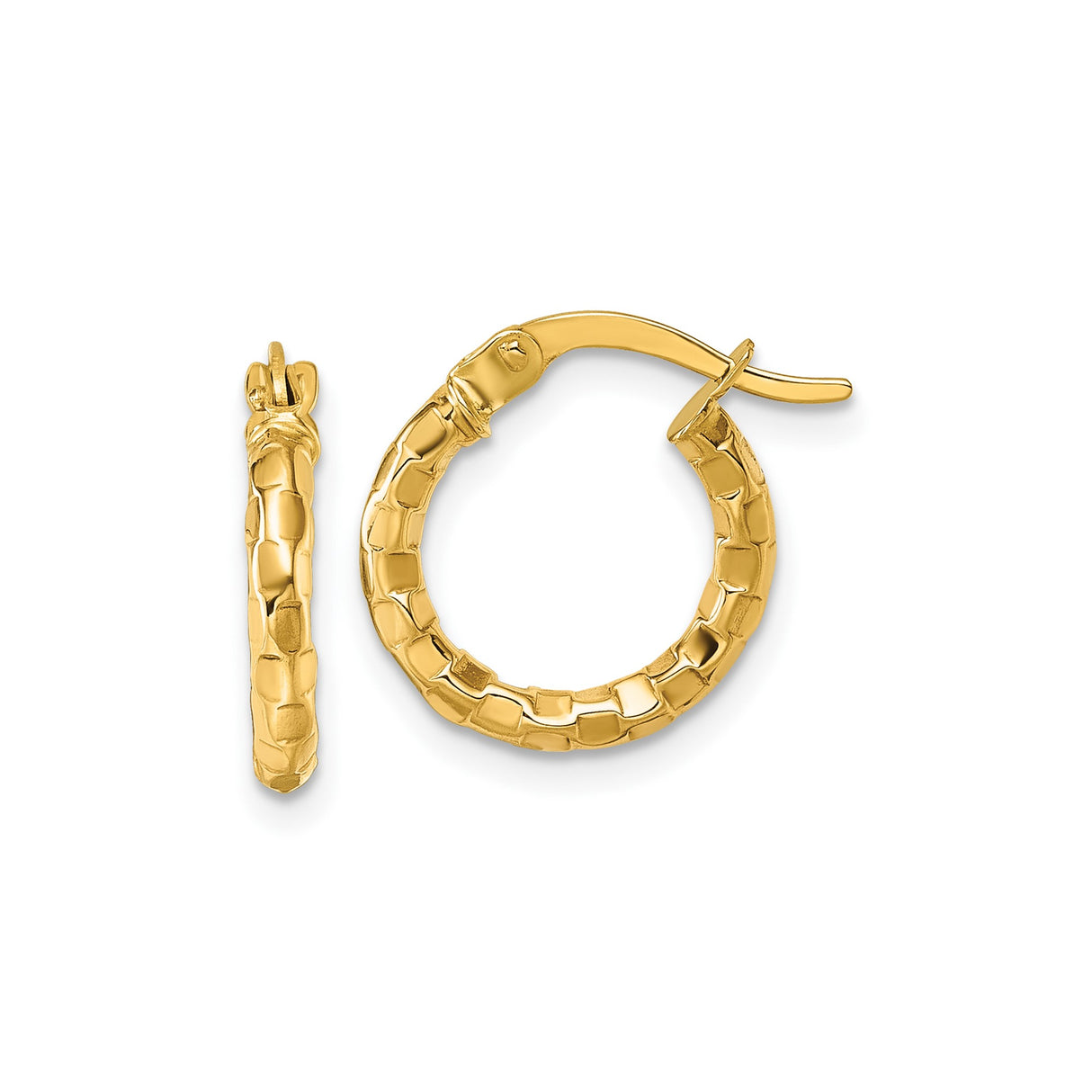 14k Yellow Gold Hoop Earrings with Textured Rounded Scale Pattern for Women