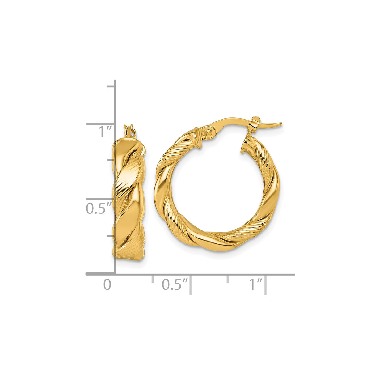 14k Yellow Gold Twisted Hoop Earrings, Polished Rope Design Tube Hoops for Women