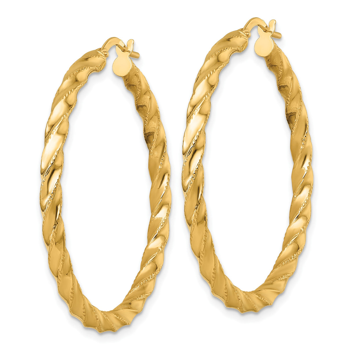 14k Yellow Gold Hoop Earrings, Twisted Rope Style Polished Hoops for Women