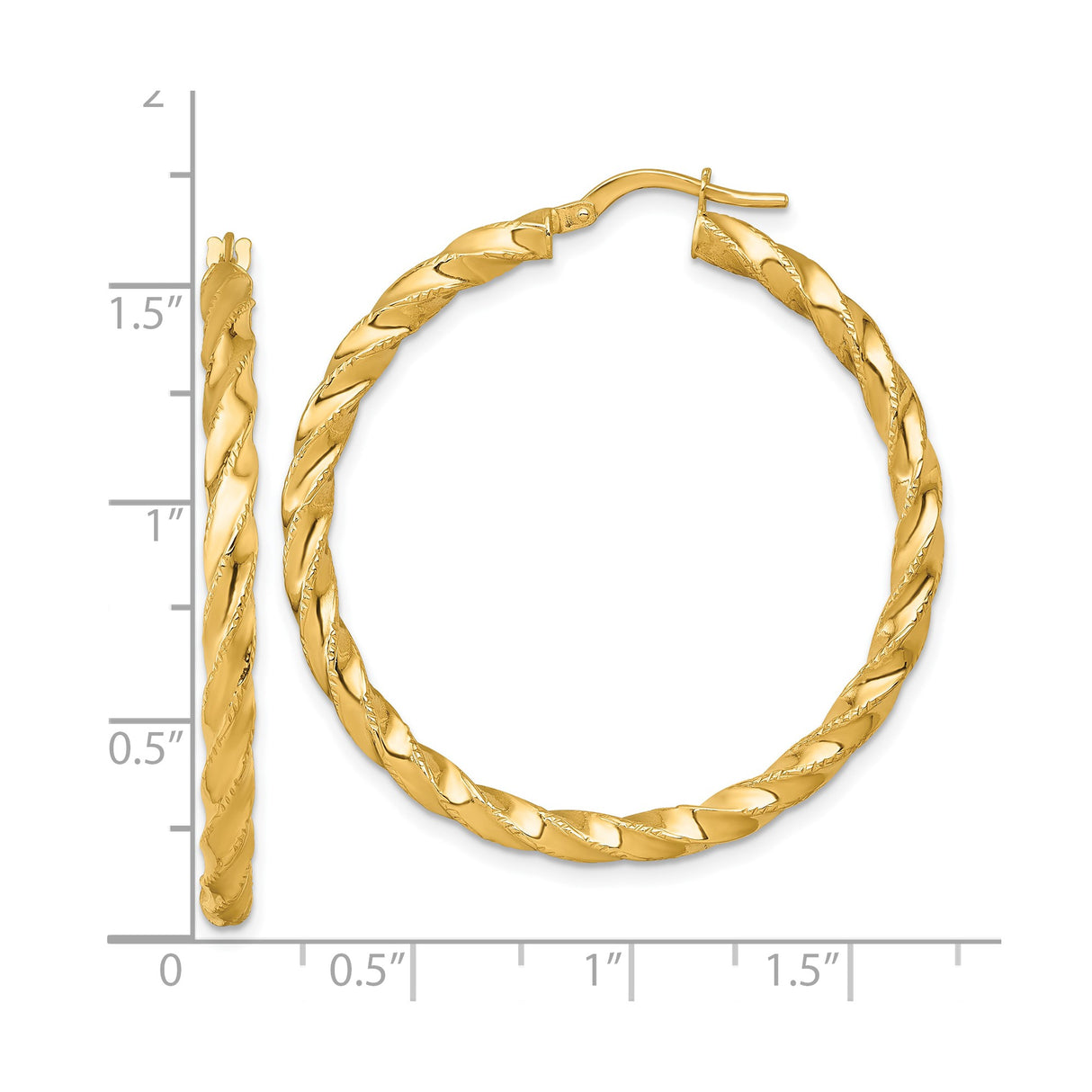 14k Yellow Gold Hoop Earrings, Twisted Rope Style Polished Hoops for Women