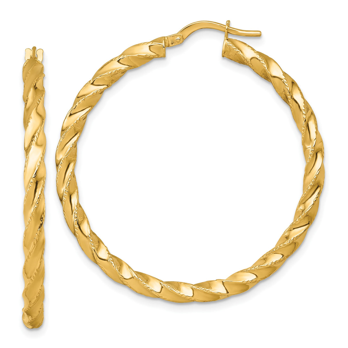 14k Yellow Gold Hoop Earrings, Twisted Rope Style Polished Hoops for Women