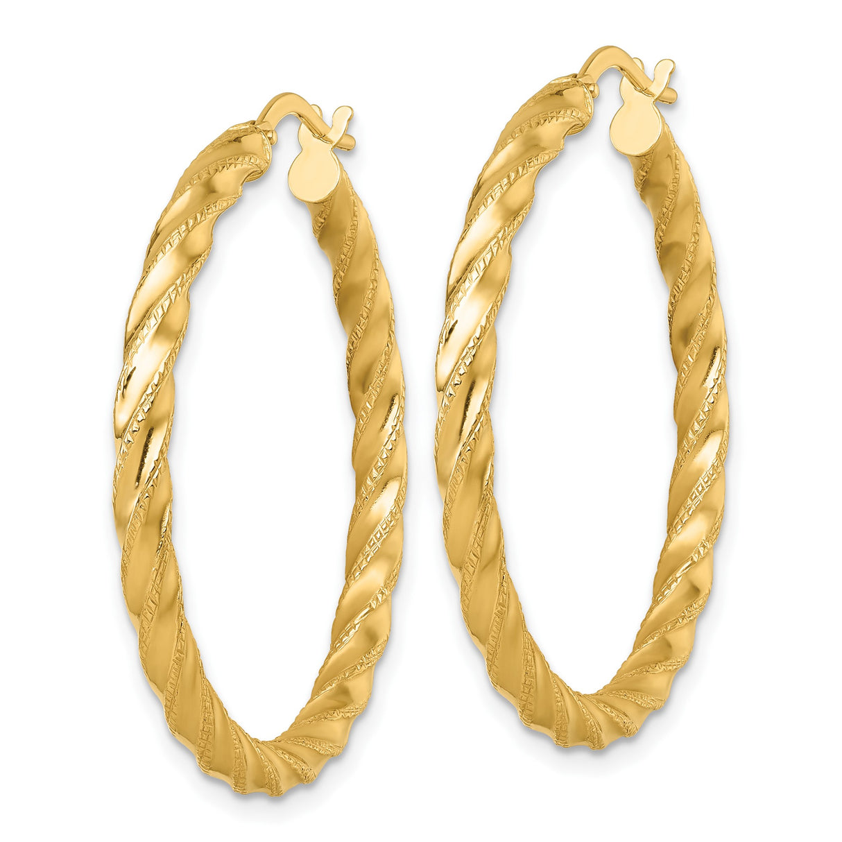 14k Yellow Gold Twisted Rope Hoop Earrings, Textured Lightweight Tube Hoops for Women